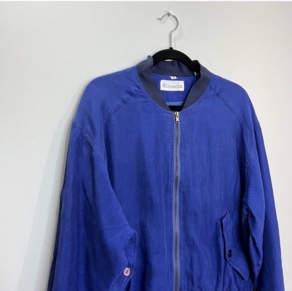 Vintage 100% Silk Royal Blue Bomber Jacket M - Picture 8 of 16